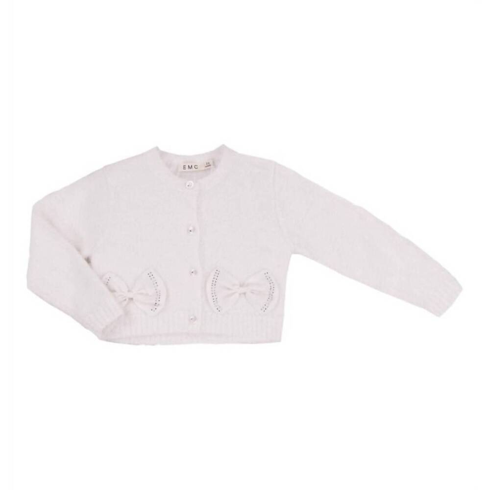 NEW EMC girl's yarn knit bolero cardigan with rhinestone bow detail in white